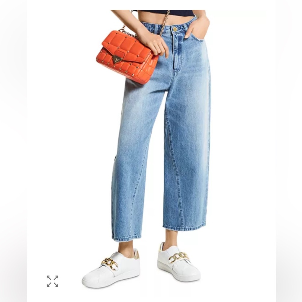 Michael Kors Womens Jeans Wide Leg Button Cropped High Rise Denim Size 10